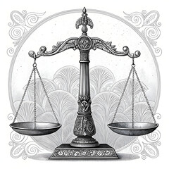 elegant scale of justice in black and white