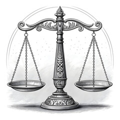 elegant scale of justice in black and white