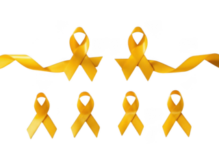 Yellow awareness ribbons isolated on transparent background for support