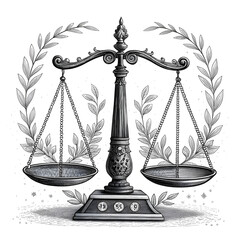 elegant scale of justice in black and white