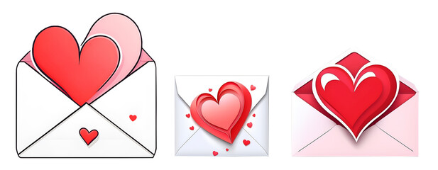 Heart-themed envelope illustrations with romantic elements and designs