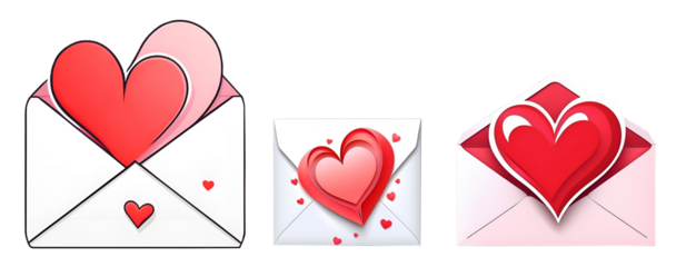 Heart-themed envelope illustrations with romantic elements and designs