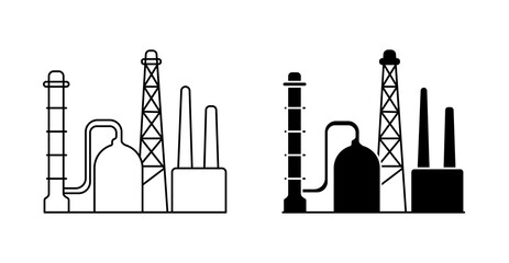 Oil Refinery Icon with Petroleum Processing and Industrial Energy Symbol