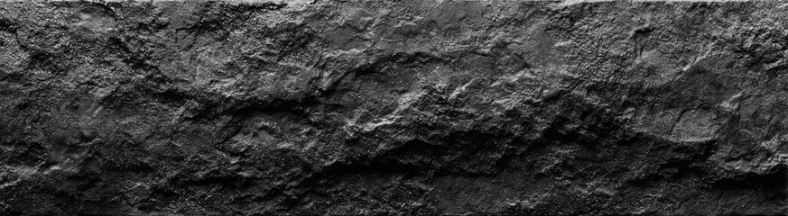 Close-up of dark grey rough stone wall with textured surface, displaying rugged detail
