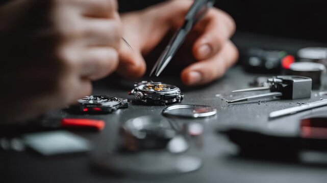 A technician carefully opens the back of a quartz wristwatch using precision tools to replace the battery and ensure accurate timekeeping.
