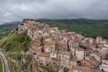 Aerial View of Geraci Siculo Old Town, Sicily, Italy
