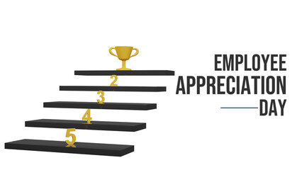 Elegant 3D render of a golden trophy celebrating Employee Appreciation Day with a clean modern design and soft lighting