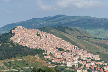 Dusk to Night View of Gangi Ancient Town, Sicily