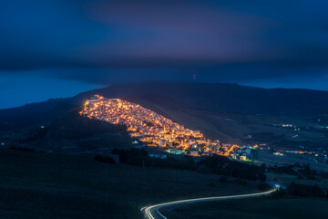 Dusk to Night View of Gangi Ancient Town, Sicily
