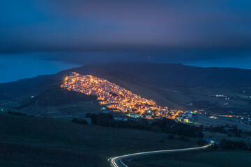 Dusk to Night View of Gangi Ancient Town, Sicily