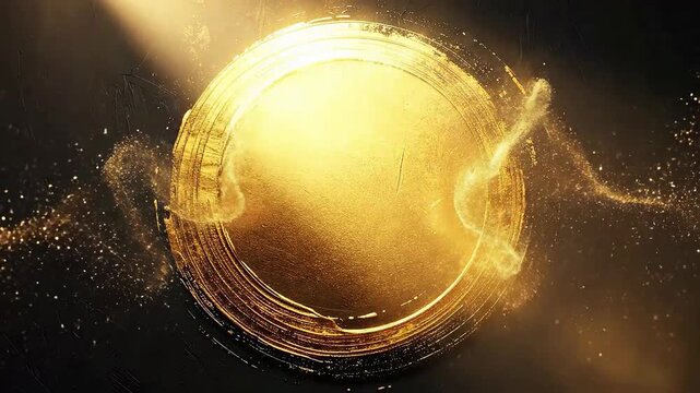 Abstract golden circle on dark background, creating a luxurious and elegant design.