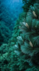 Pine branches stand out against the green mountains in Huangshan