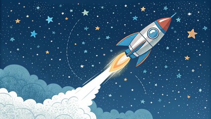 Rocket Launch into Space with Stars.