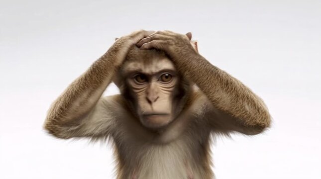 showcasing a playful young monkey covering ears as a visual moment