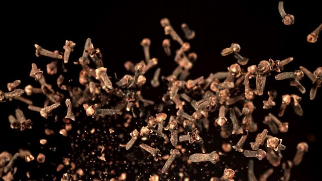 Super slow motion clove spices . Filmed on a high-speed camera at 1000 fps. High quality FullHD footage