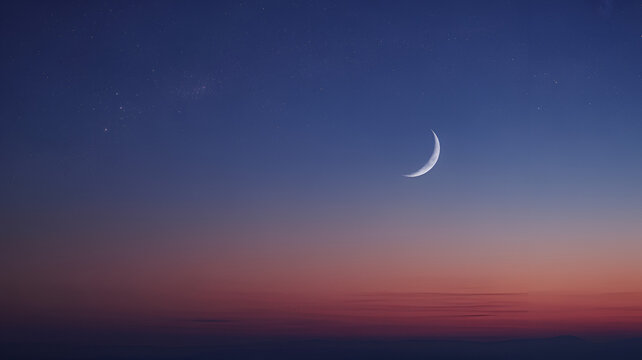 night sky with crescent moon and stars at sunset - Powered by Adobe