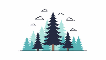 Obraz premium Stylized Pine Trees with Clouds in a Minimalist Forest Scene.