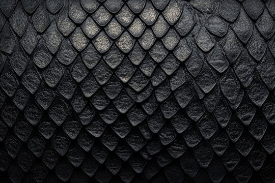 Close-up of dark, textured reptile scales. Detailed pattern, symmetrical design