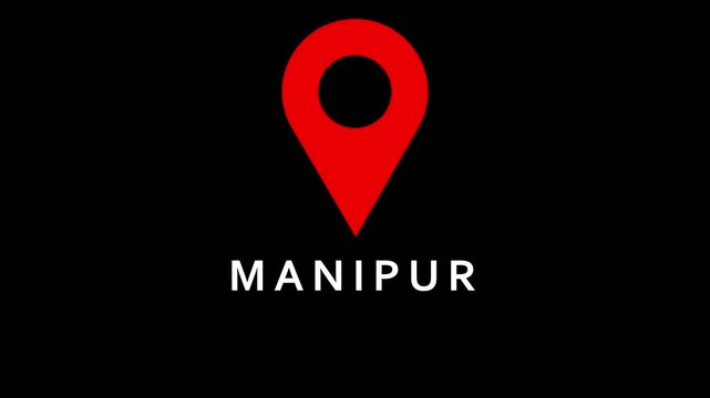 Red location pin icon with the word Manipur in white text on a black background India