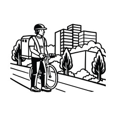 Delivery rider waiting roadside silhouette