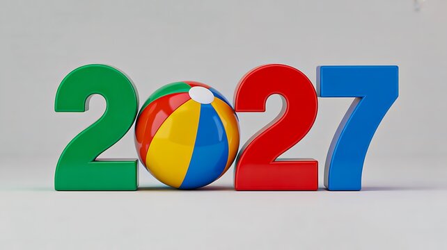 Colorful 2027 numbers with beach ball representing future celebration concept
