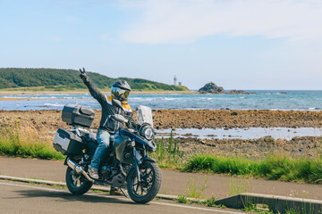東北ツーリング　尻屋崎の海とバイク