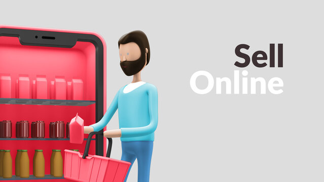 Explainer Man Online Shopping Close Up