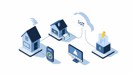 Fototapeta premium Isometric IoT Smart Home Network Illustration with Devices and Cloud.