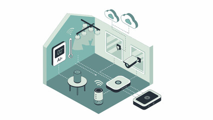 Obraz premium Isometric Smart Home System Illustration with Security and Automation.