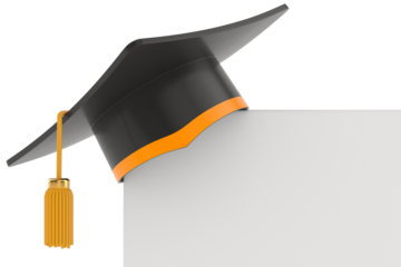 graduation cap and banner on white background. Isolated 3D illustration