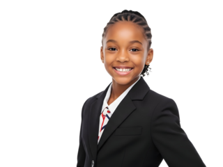 Confident businesswoman smiling in professional attire with bright smile in studio lighting for corporate branding isolated on transparent background