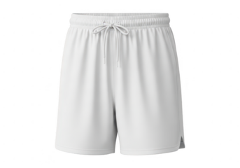 Plain white athletic shorts with drawstring, isolated on transparent background