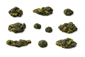 Dry loose oolong tea leaves on a transparent background. Herbal beverage ingredient, rich in antioxidants