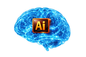 Artificial intelligence brain learning concept with digital neural network and software icon on transparent background