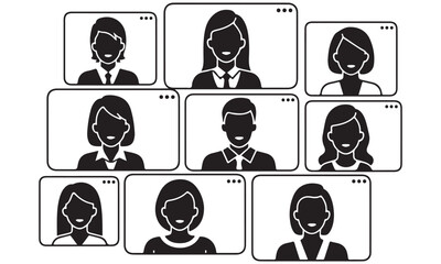 Diverse group of professionals in video conference meeting remotely Vector Art