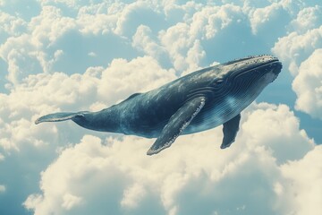 Majestic whale floating among clouds in dreamlike scene. AI image