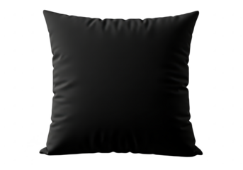 Plush black cushion isolated on transparent background