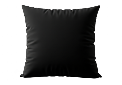 Plush black cushion isolated on transparent background - Powered by Adobe