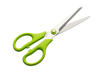 Green handled scissors isolated on transparent background
