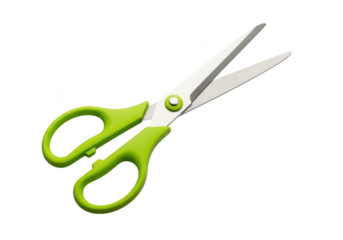 Green handled scissors isolated on transparent background