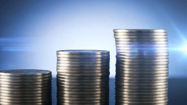 Stacks of coins arranged in ascending order, representing financial growth and investment.