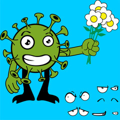 cute covid virus character cartoon expressions pack in art