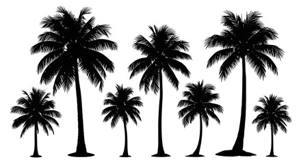 Obraz premium Diverse Silhouettes of Tropical Palm Trees Against a White Background.