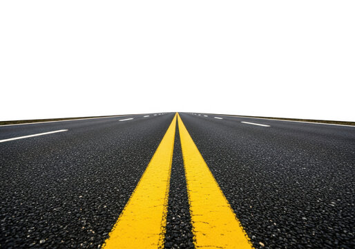 Double yellow line on asphalt road isolated on transparent background