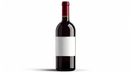 and keyword list based on the image

 Bottle of red wine standing alone with blank label against white background
