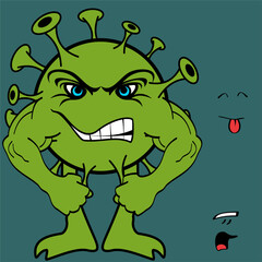 cute covid virus character cartoon expressions pack in art