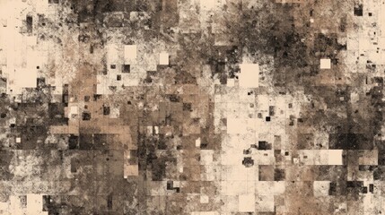 Abstract mosaic with distressed square shapes and grunge texture.