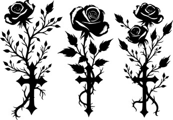 Gothic Rose Collection with Decorative Christian Cross Silhouettes
