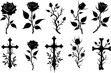 Gothic Rose Collection with Decorative Christian Cross Silhouettes