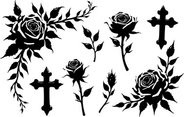Gothic Rose Collection with Decorative Christian Cross Silhouettes
